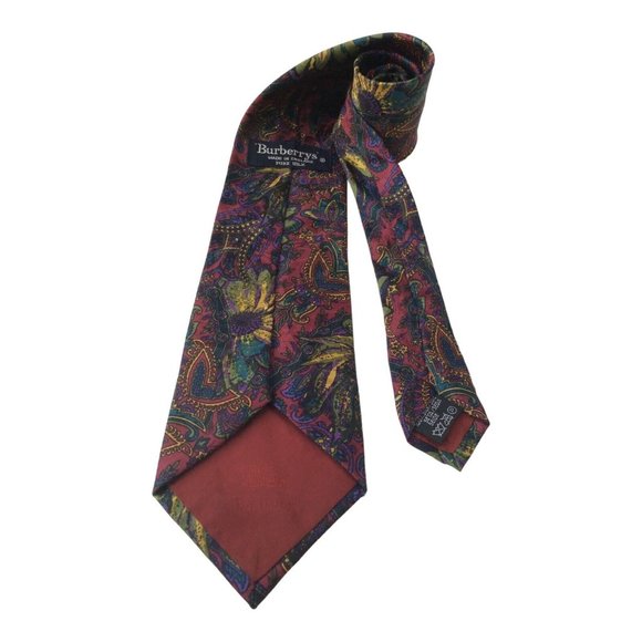 BURBERRYS Red Flower Print Silk Tie England 60"/3".3/4 EC - Picture 3 of 6